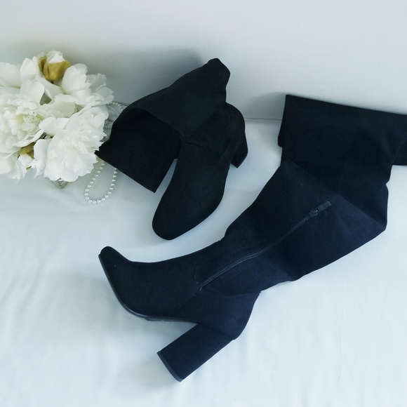 NWT Nature Breeze Elantra Black Suede Over The Knee Boots - Picture 9 of 15